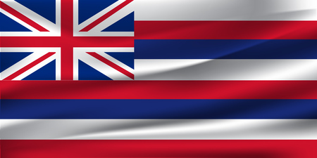 The national flag of Hawaiian islans. The symbol of the state on wavy cotton fabric. Realistic vector illustration. 10 epsのイラスト素材