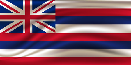 The national flag of Hawaiian island. The symbol of the state on wavy cotton fabric.のイラスト素材