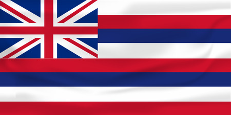 The national flag of Hawaiian island. The symbol of the state on wavy cotton fabric.のイラスト素材