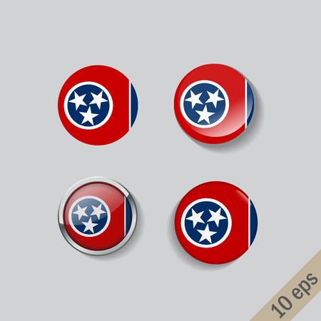 Set of round buttons with the image of Tennesee state flag on gray background with shadow.のイラスト素材