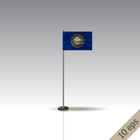 New Hampshire vector flag template. Waving Hawaiian flag on a metallic pole, isolated on a gray background.のイラスト素材