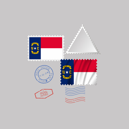 Postage stamp with the image of North Carolina state flag. Hawaii Flag Postage on gray background with shadow. Vector Illustration.のイラスト素材