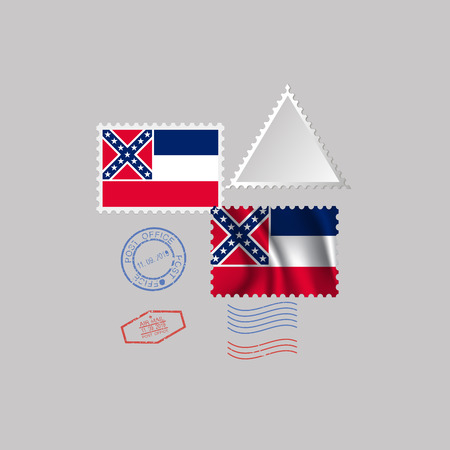 Postage stamp with the image of Mississipi state flag. Hawaii Flag Postage on gray background with shadow. Vector Illustration.のイラスト素材