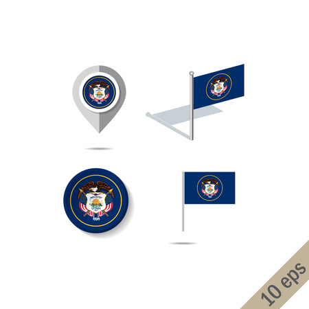 Map pins with flag of Utah . Navigation icons. 10 epsのイラスト素材
