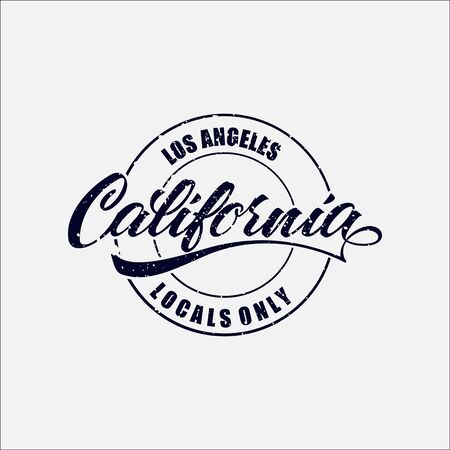 Vintage Hand lettered textured Los Angeles California Locals Only t shirt apparel fashion print. Custom type design. Hand drawn typographic composition. Hand crafted wall decor art poster.のイラスト素材