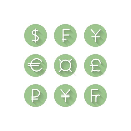 Currency symbols icons simple black and white colored set. A set of currency symbols used in different countries, black and white.のイラスト素材