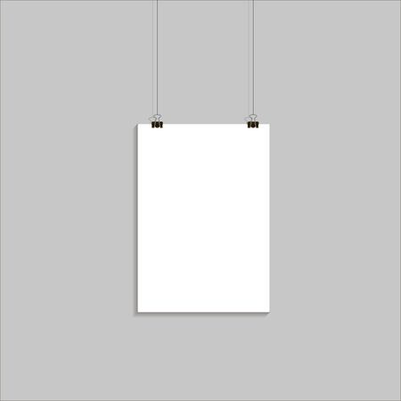 Vector template of poster on clips . Vertical blank A4 mock up advertising bannerのイラスト素材