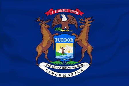 Waving Flag of Michigan is a state of USA. Vector illustrationWaving Flag of Michigan is a state of USA. Vector illustrationのイラスト素材