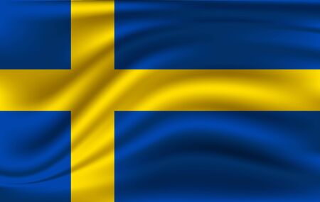 Flag of Sweden waving in the wind detail. 10 epsのイラスト素材