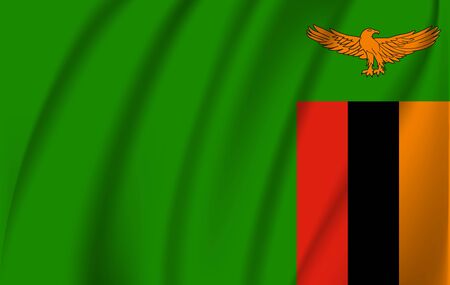 Realistic waving flag of Republic of Zambia. Fabric textured flowing flag of Zambia.のイラスト素材
