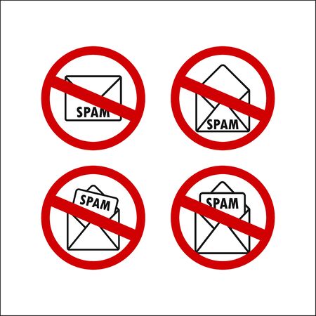 No spam icon, mail envelope with text in red crossed circle.のイラスト素材