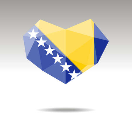 Vector Crystal gemstone jewelry heart with the flag of Bosnia. Flat logo style is a symbol of Bosnia  love. Constitution day.のイラスト素材