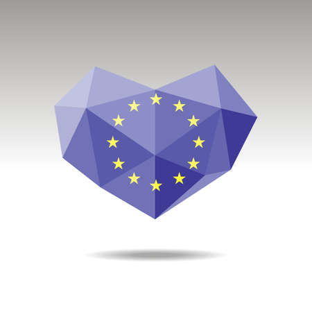 Vector Crystal gemstone jewelry heart with the flag of European union . Flat logo style is a symbol of European union   love. Constitution day.のイラスト素材