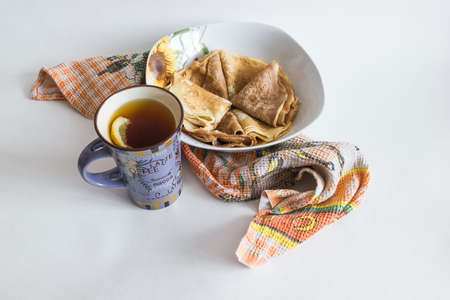Tea and pancakes.の写真素材