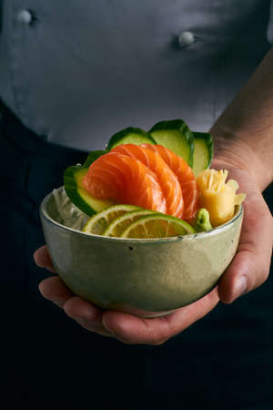 salmon sashimi sushibar japanese kitchenの写真素材