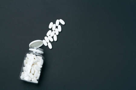 sports supplement creatine powder on black background copy spaceの写真素材