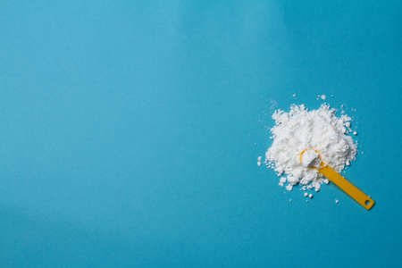 sports supplement creatine powder on black background copy spaceの写真素材