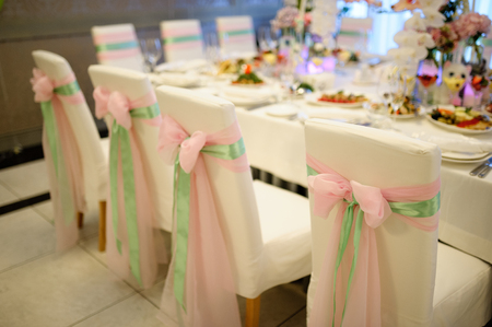 Wedding chairs beautiful decorated with decor agencyの写真素材
