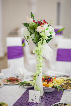 wedding decor at restaurant with all beauty and flowersの写真素材