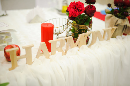 wedding decor harmony at restaurant with all beauty and flowersの写真素材