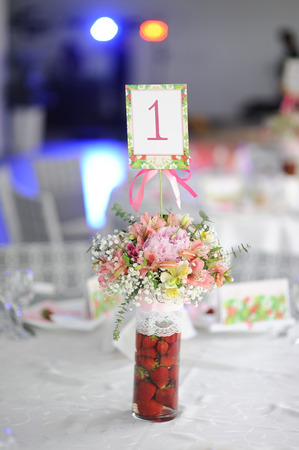 wedding decor at restaurant with all beauty and flowersの写真素材