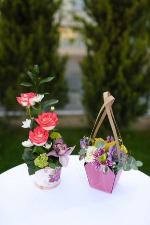 wedding decor at restaurant with all beauty and flowersの写真素材
