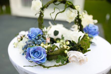 wedding decor at restaurant with all beauty and flowersの写真素材