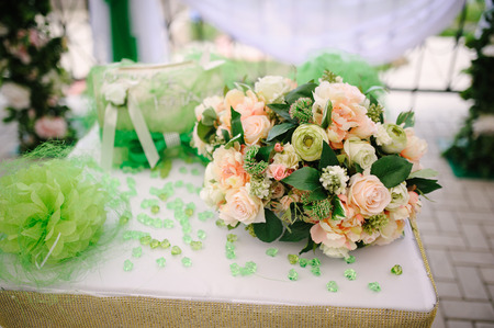wedding decor at restaurant with all beauty and flowersの写真素材