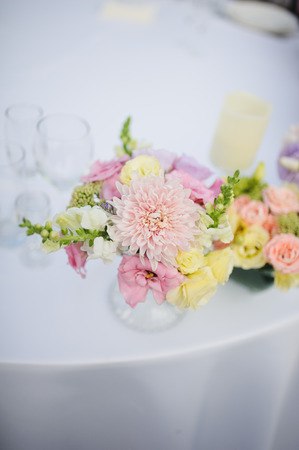 wedding decor at restaurant with all beauty and flowersの写真素材