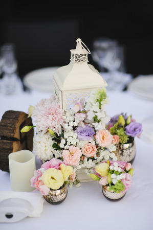 wedding decor at restaurant with all beauty and flowersの写真素材