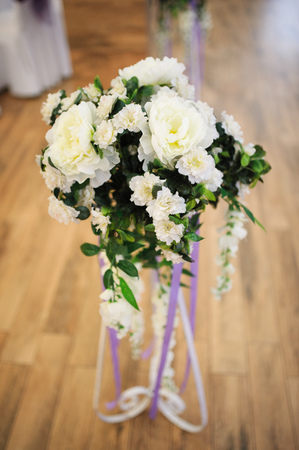wedding decor at restaurant with all beauty and flowersの写真素材