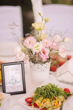 wedding decor at restaurant with all beauty and flowersの写真素材