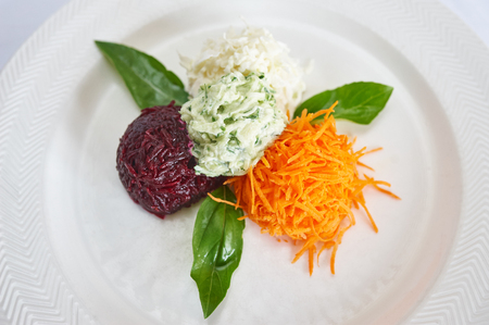 Feta Salad on white plate studio shotの写真素材