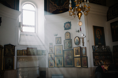 Orthodox Church Interior during christening baptismの写真素材