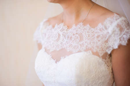 a woman's neck line on her wedding day.の写真素材
