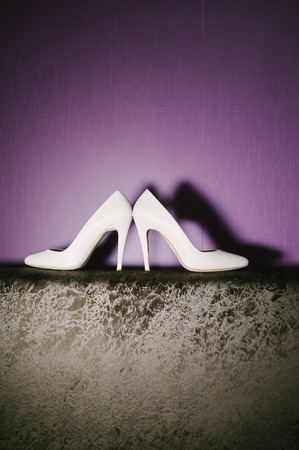 white wedding shoes is ready for bride's best dayの写真素材