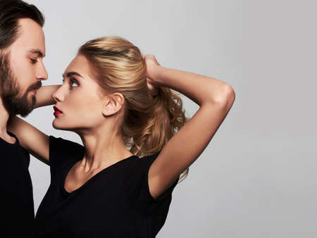 Romantic couple.beautiful woman and handsome man.lovely boy and girl.kiss.Saint Valentine's Dayの写真素材