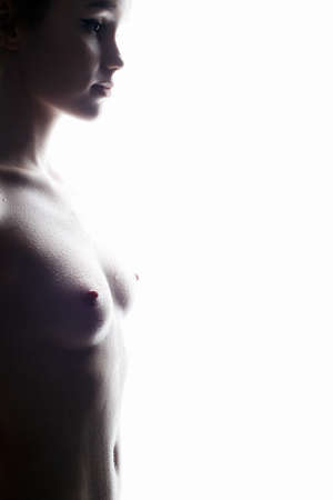 Wet Nude Woman. Naked Girl, Wet Female body silhouetteの写真素材