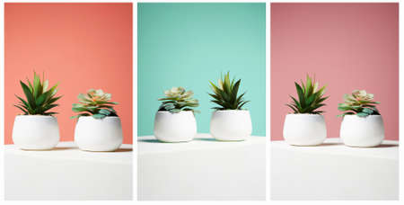 color collage. Couples of House Plant. abstract still life. minimalism style posterの写真素材
