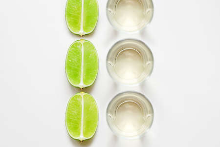 tequila and lime. drinks abstract still life. alcohol shotsの写真素材