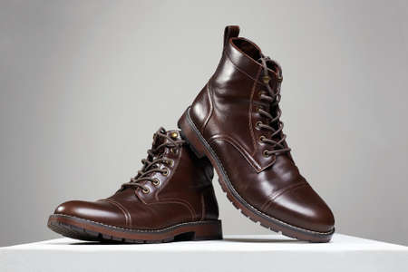 Trendy men's shoes. fashion still life. leather brown boots