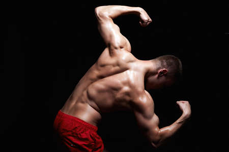 bodybuilders male back. Naked body muscular Man. Sport Gym Concept