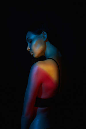 Beauty woman in Underwear. Sensual Beautiful Girl in bright lightsの写真素材