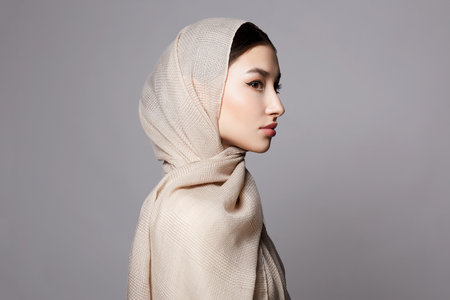 beautiful young muslim woman. beauty girl in hijab. fashion oriental style model. Asianの写真素材