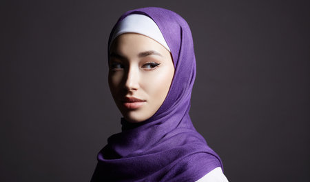 beautiful islamic young woman with Make-up. beauty girl in hijab. fashion oriental style model. Asianの写真素材