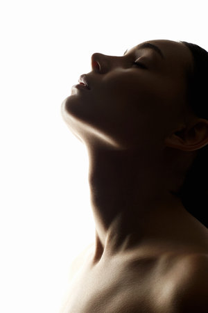 close-up portrait of Beautiful Woman. Face of Girl. Female body silhouetteの写真素材