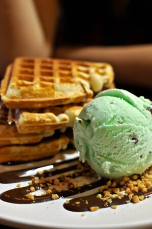 Ice cream and wafflesの写真素材