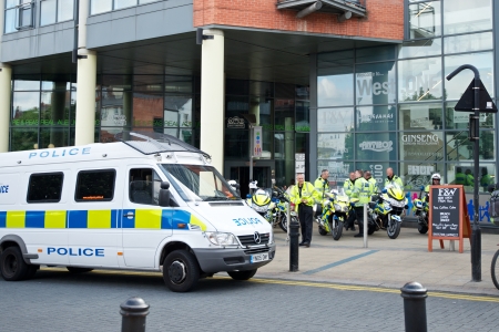Sheffield, UK - June 8, 2013 - Police mobilized for English Defence League and United Against Fascism protestのeditorial素材