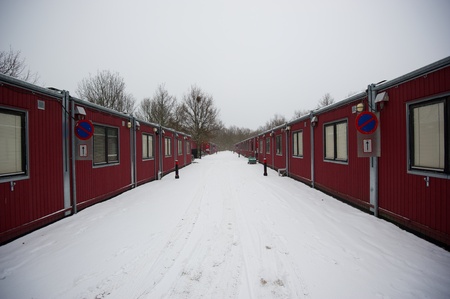Gloomy container housing in winterの写真素材