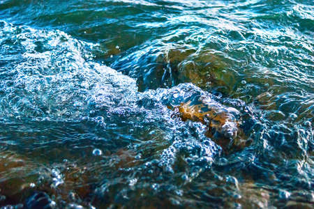 Whitewater, Splashes of River Flowing Over Rocks at High Current.